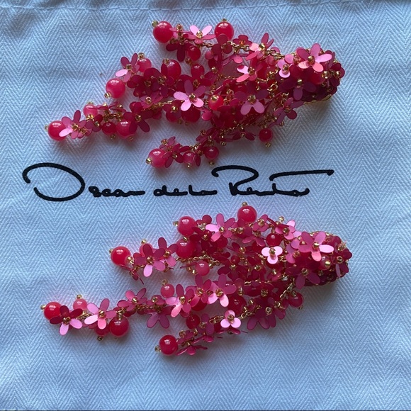 🦚 New Oscar de la Renta Beaded Cascade Drop clip-one earrings - Picture 3 of 14